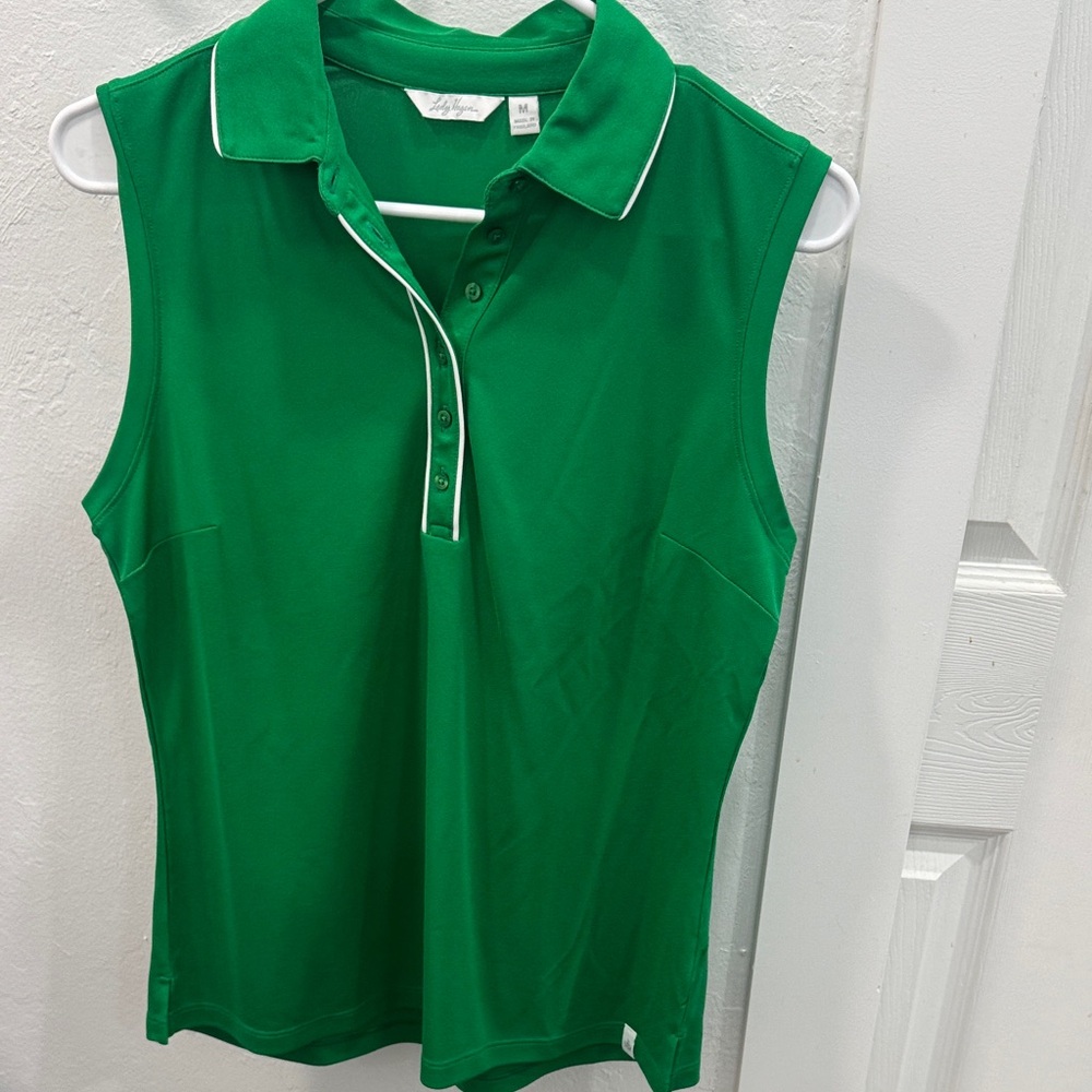 Lady Hagan Vibrant Kelly Green with White Trim Sleeveless Polo
